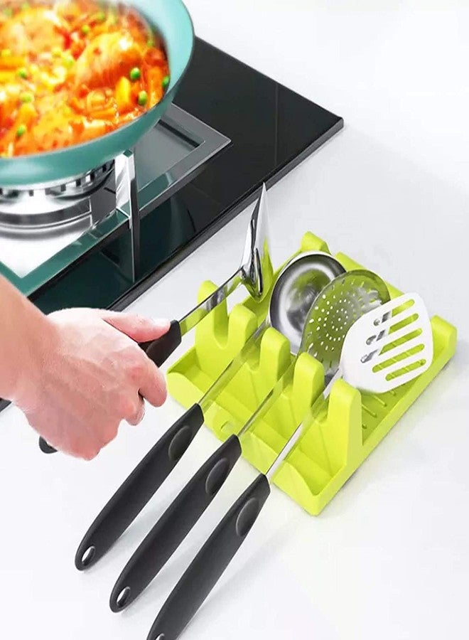 Bhuma Spoon Holder Spatula Holder for Kitchen Spoon Rest Cooking Utensil Plastic Stand Pan Cover Lid Rack Pot Clips Support Ladle Organizer Tool (Random Color, 1 Pc's) - Image 1